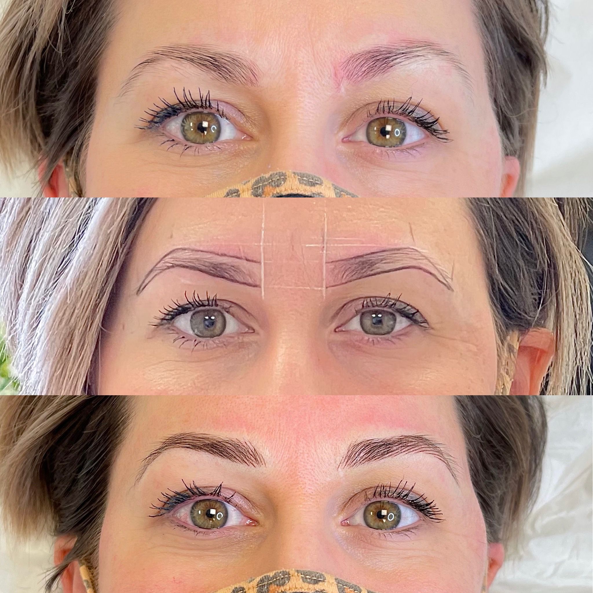 Combo brows before, during mapping and after — Emma Dolding SPMU